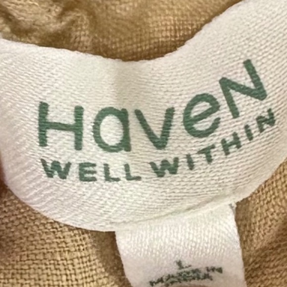 Haven Well Within Tan 100% Linen Drawstring Waist Midi Skirt Size Large - Picture 8 of 12